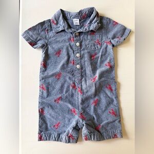 Short-Sleeve Romper with Red Lobster Print